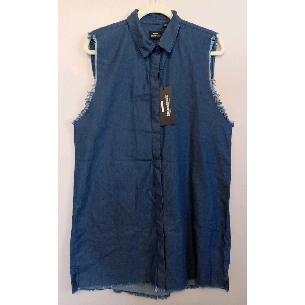 Dr Denim Jeans Women Rinsed Blue Raw Trim Cotton Denim‎ Dress Size Large